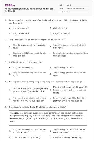 40 Câu trắc nghiệm KTPL 12 Kết nối tri thức Bài 1 có đáp án (Phần 2)
