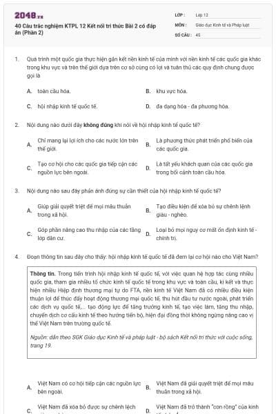 40 Câu trắc nghiệm KTPL 12 Kết nối tri thức Bài 2 có đáp án (Phần 2)