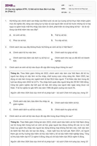 25 Câu trắc nghiệm KTPL 12 Kết nối tri thức Bài 4 có đáp án (Phần 2)