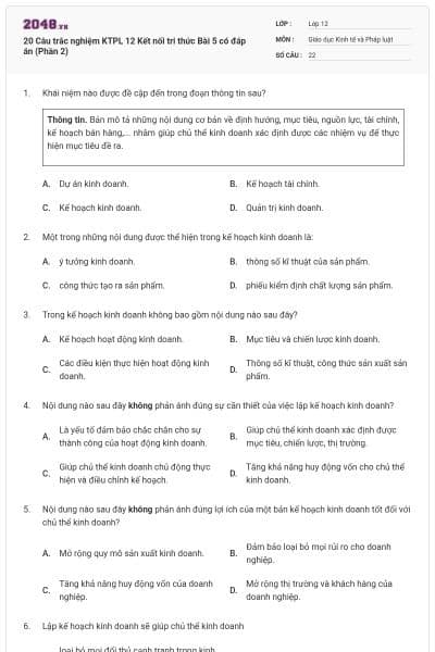 20 Câu trắc nghiệm KTPL 12 Kết nối tri thức Bài 5 có đáp án (Phần 2)