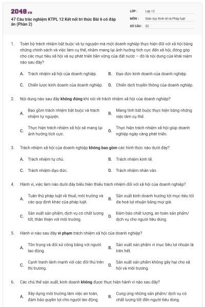 47 Câu trắc nghiệm KTPL 12 Kết nối tri thức Bài 6 có đáp án (Phần 2)