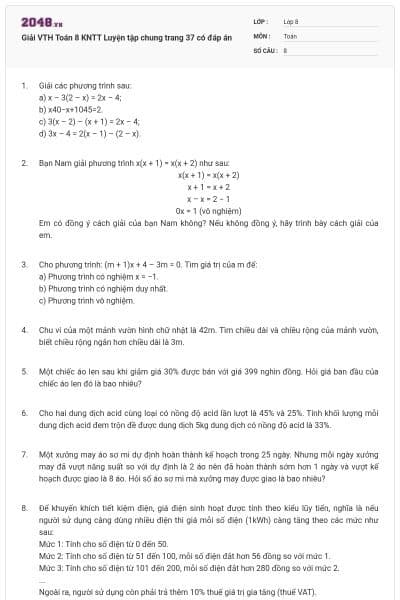 Giải VTH Toán 8 KNTT Luyện tập chung trang 37 có đáp án