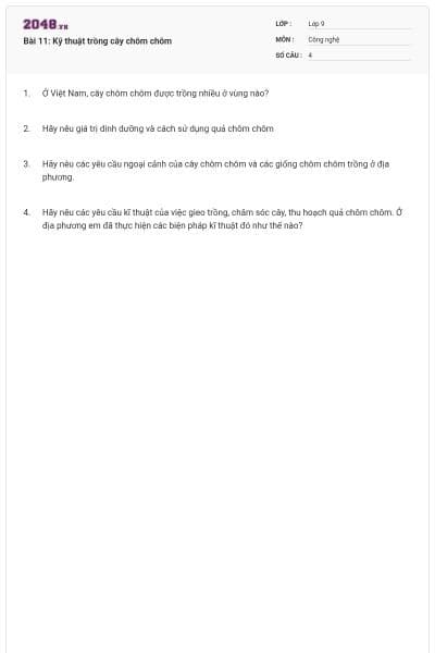Bài 11: Kỹ thuật trồng cây chôm chôm