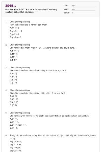 Giải VTH Toán 8 KNTT Bài 28. Hàm số bậc nhất và đồ thị của hàm số bậc nhất có đáp án