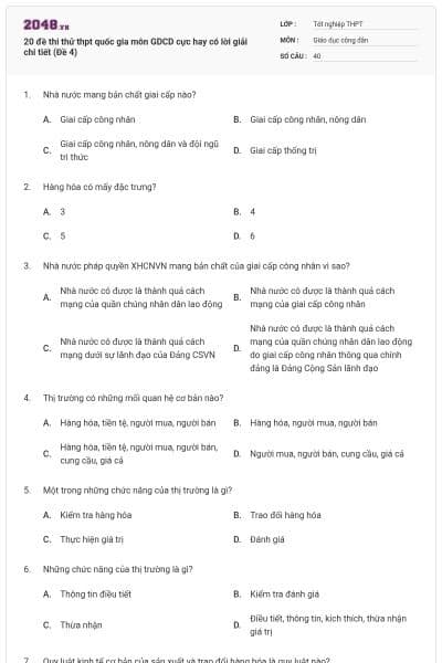 20 đề thi thử thpt quốc gia môn GDCD cực hay có lời giải chi tiết (Đề 4)