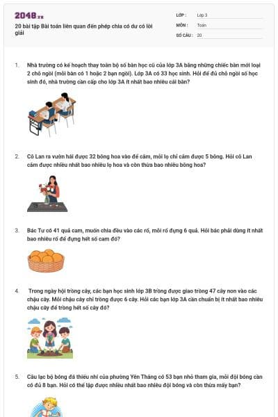 20 bài tập Bài toán liên quan đến phép chia có dư có lời giải