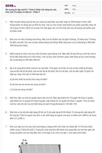 Đề cương ôn tập cuối kì 1 Toán 6 Chân trời sáng tạo cấu trúc mới (Tự luận) có đáp án - Phần 2