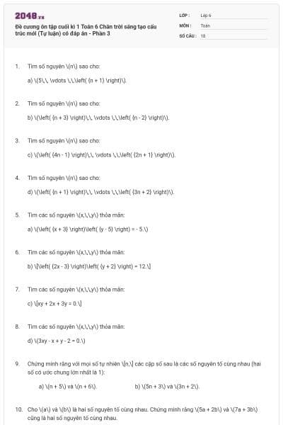 Đề cương ôn tập cuối kì 1 Toán 6 Chân trời sáng tạo cấu trúc mới (Tự luận) có đáp án - Phần 3