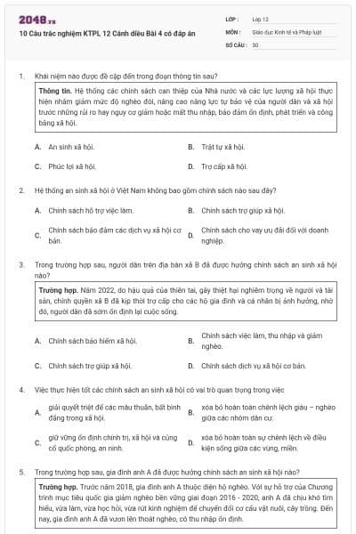 10 Câu trắc nghiệm KTPL 12 Cánh diều Bài 4 có đáp án
