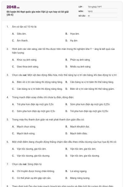Đề luyện thi thpt quốc gia môn Vật Lý cực hay có lời giải (đề 6)