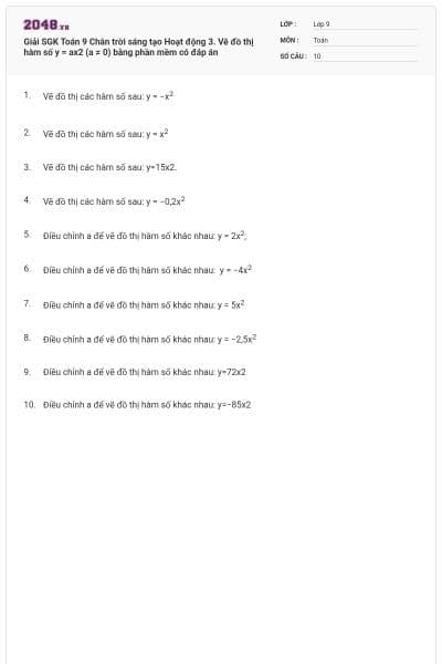 Giải SGK Toán 9 Chân trời sáng tạo Hoạt động 3. Vẽ đồ thị hàm số y = ax2 (a ≠ 0) bằng phần mềm có đáp án