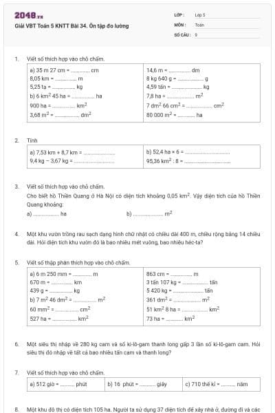 Giải VBT Toán 5 KNTT Bài 34. Ôn tập đo lường