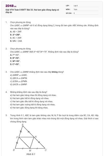 Giải VTH Toán 8 KNTT Bài 33. Hai tam giác đồng dạng có đáp án
