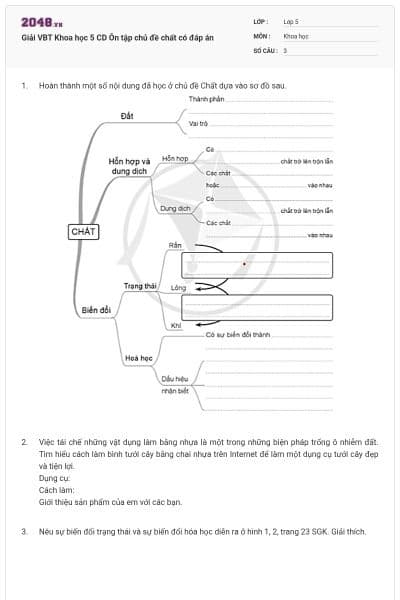 Giải VBT Khoa học 5 CD Ôn tập chủ đề chất có đáp án