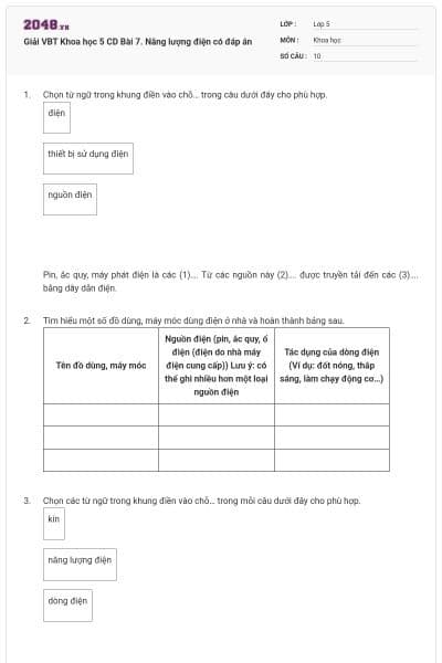 Giải VBT Khoa học 5 CD Bài 7. Năng lượng điện có đáp án