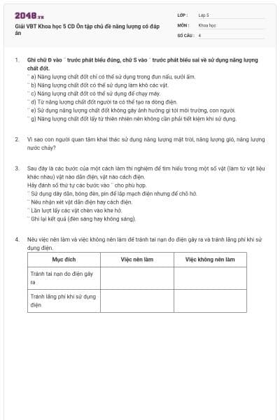 Giải VBT Khoa học 5 CD Ôn tập chủ đề năng lượng có đáp án