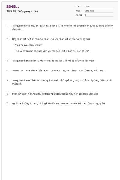 Bài 5: Các đường may cơ bản