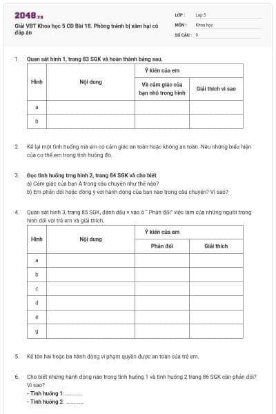 Giải VBT Khoa học 5 CD Bài 18. Phòng tránh bị xâm hại có đáp án