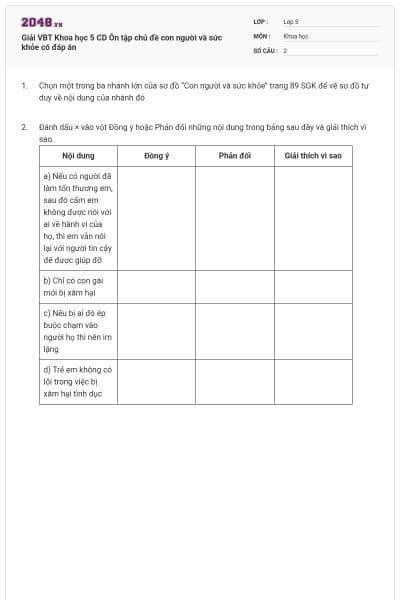 Giải VBT Khoa học 5 CD Ôn tập chủ đề con người và sức khỏe có đáp án