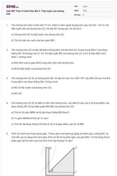 Giải SBT Toán 9 Cánh Diều Bài 3. Tiếp tuyến của đường tròn