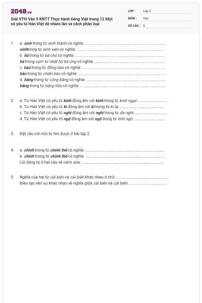 Giải VTH Văn 9 KNTT Thực hành tiếng Việt trang 12 Một số yếu tố Hán Việt dễ nhầm lẫn và cách phân loại