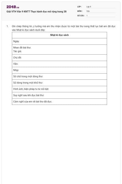 Giải VTH Văn 9 KNTT Thực hành đọc mở rộng trang 38