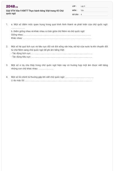 Giải VTH Văn 9 KNTT Thực hành tiếng Việt trang 45 Chữ quốc ngữ