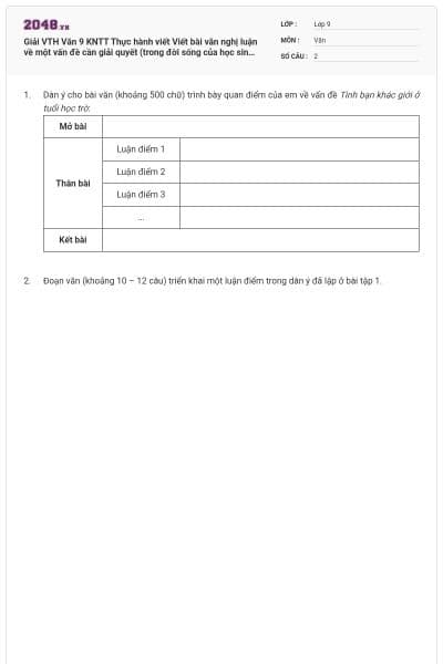 Giải VTH Văn 9 KNTT Thực hành viết Viết bài văn nghị luận về một vấn đề cần giải quyết  (trong đời sống của học sinh hiện nay)