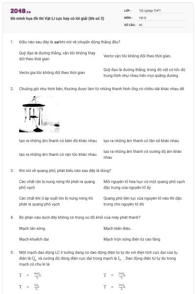 Đề minh họa đề thi Vật Lí cực hay có lời giải (Đề số 3)