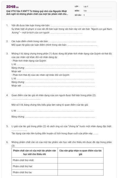 Giải VTH Văn 9 KNTT Từ thằng quỷ nhỏ của Nguyễn Nhật Ánh nghĩ về những phẩm chất của một tác phẩm viết cho thiếu nhi (Trần Văn Toàn)