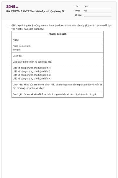 Giải VTH Văn 9 KNTT Thực hành đọc mở rộng trang 72