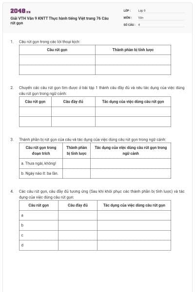 Giải VTH Văn 9 KNTT Thực hành tiếng Việt trang 76 Câu rút gọn