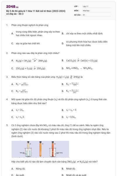 Bộ 5 đề thi giữa kì 1 Hóa 11 Kết nối tri thức (2023-2024) có đáp án - Đề 3