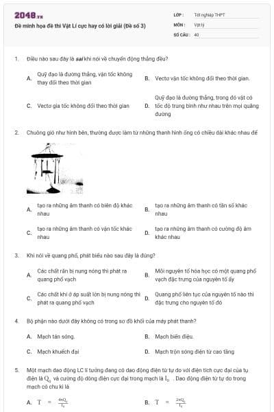 Đề minh họa đề thi Vật Lí cực hay có lời giải (Đề số 3)