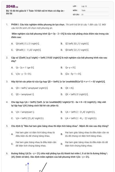 Bộ 10 đề thi giữa kì 1 Toán 10 Kết nối tri thức có đáp án - Đề 06