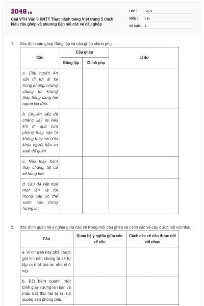 Giải VTH Văn 9 KNTT Thực hành tiếng Việt trang 5 Cách kiểu câu ghép và phương tiện nối các vế câu ghép