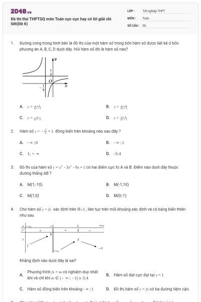 Đề thi thử THPTGQ môn Toán cực cực hay có lời giải chi tiết(Đề 6)