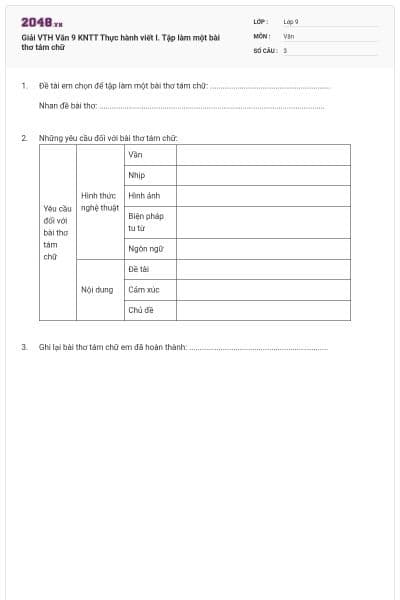 Giải VTH Văn 9 KNTT Thực hành viết I. Tập làm một bài thơ tám chữ
