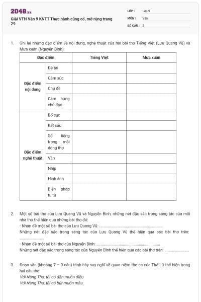 Giải VTH Văn 9 KNTT Thực hành củng cố, mở rộng trang 29