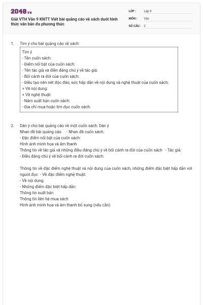 Giải VTH Văn 9 KNTT Viết bài quảng cáo về sách dưới hình thức văn bản đa phương thức