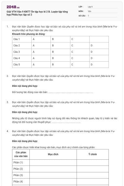 Giải VTH Văn 9 KNTT Ôn tập học kì 2 B. Luyện tập tổng hợp Phiếu học tập số 2
