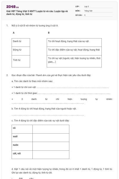 Giải VBT Tiếng Việt 5 KNTT Luyện từ và câu: Luyện tập về danh từ, động từ, tính từ