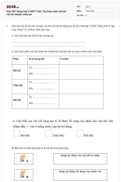 Giải VBT Tiếng Việt 5 KNTT Viết: Tìm hiểu cách viết bài văn kể chuyện sáng tạo