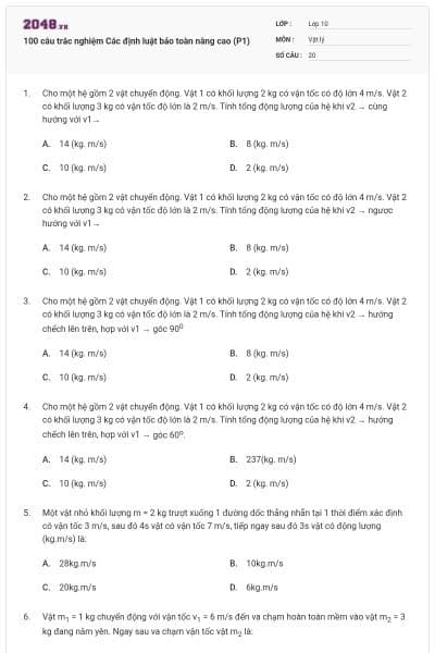 100 câu trắc nghiệm Các định luật bảo toàn nâng cao (P1)