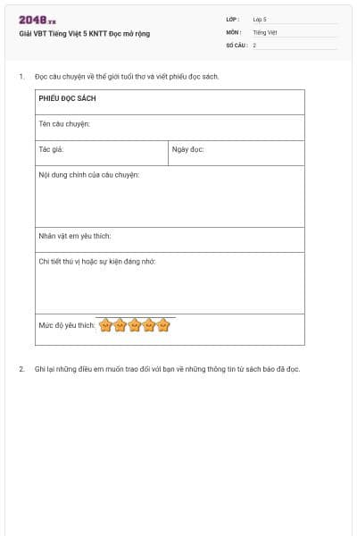 Giải VBT Tiếng Việt 5 KNTT Đọc mở rộng