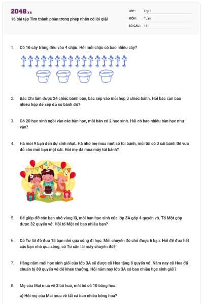 16 bài tập Tìm thành phần trong phép nhân có lời giải