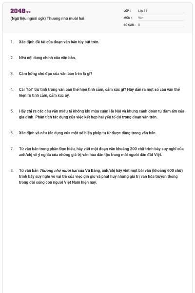 (Ngữ liệu ngoài sgk) Thương nhớ mười hai