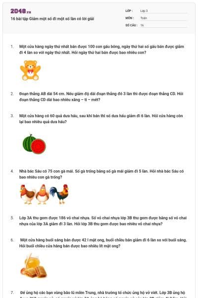 16 bài tập Giảm một số đi một số lần có lời giải