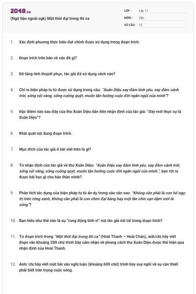 (Ngữ liệu ngoài sgk) Một thời đại trong thi ca