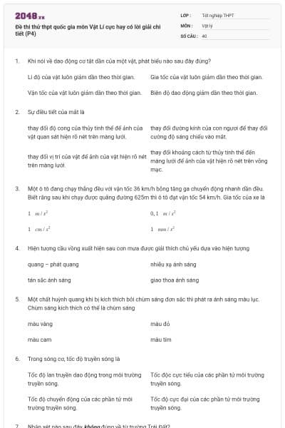 Đề thi thử thpt quốc gia môn Vật Lí cực hay có lời giải chi tiết (P4)